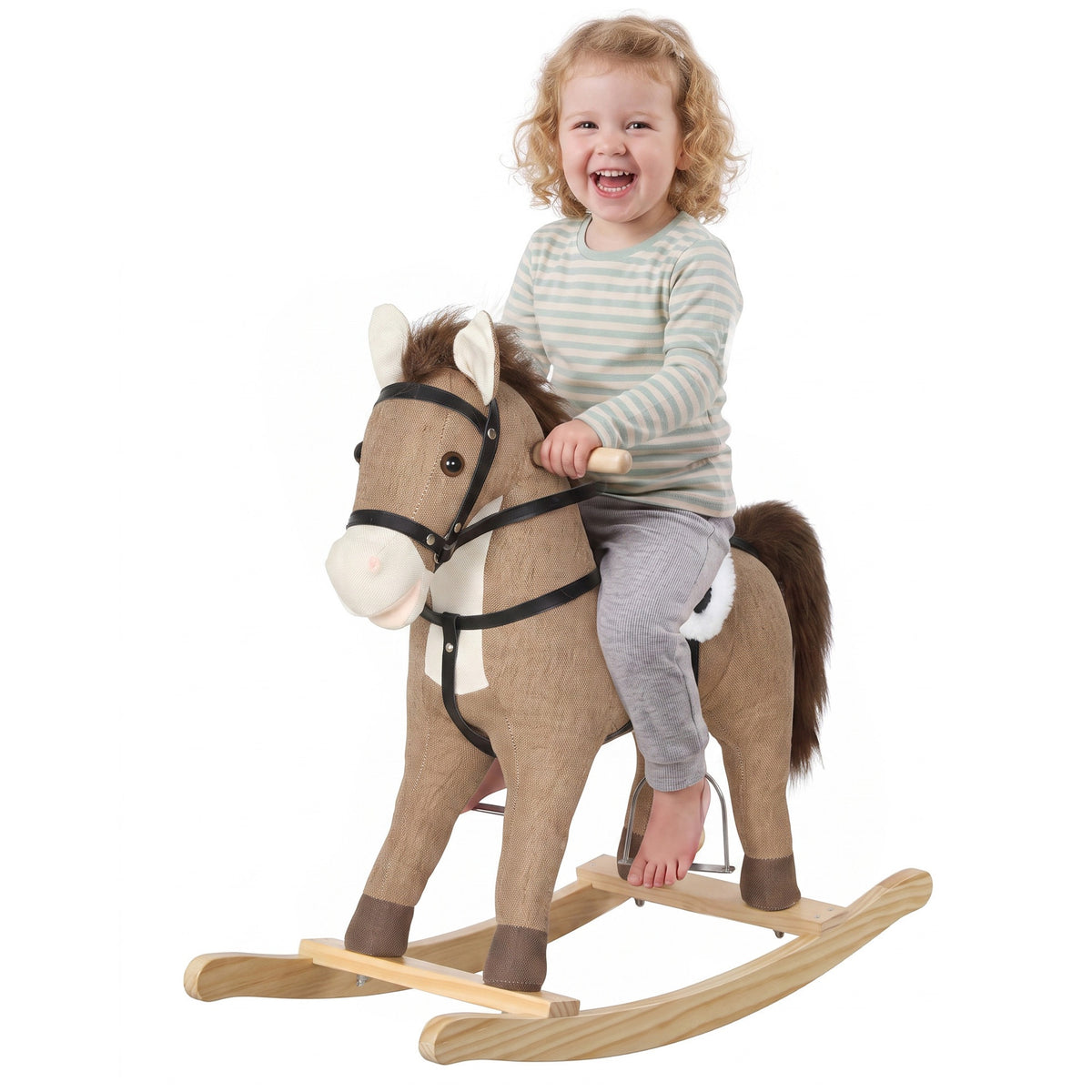 Qaba Rocking Horse, Back and Forth Rocking, Ride on Horse Toy with Sound Effects, for 12-36 Months Toddlers, Dark Brown
