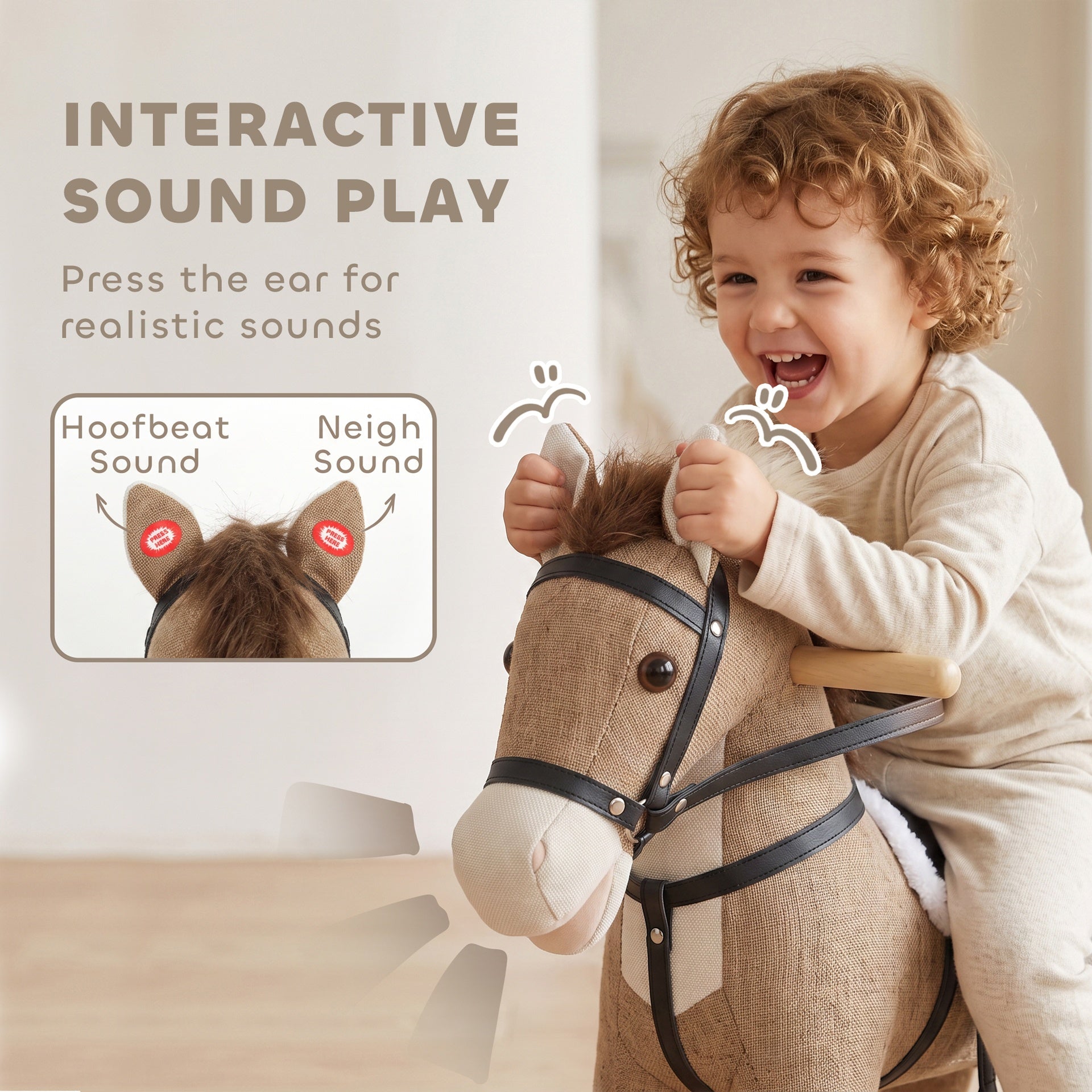 Qaba Rocking Horse, Back and Forth Rocking, Ride on Horse Toy with Sound Effects, for 12-36 Months Toddlers, Dark Brown