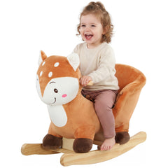 Qaba Baby Rocking Horse, Spotted Deer Rocking Horse Toy with Sounds, Seat Belt and Widened Base for Toddlers 1-3 Y, Brown