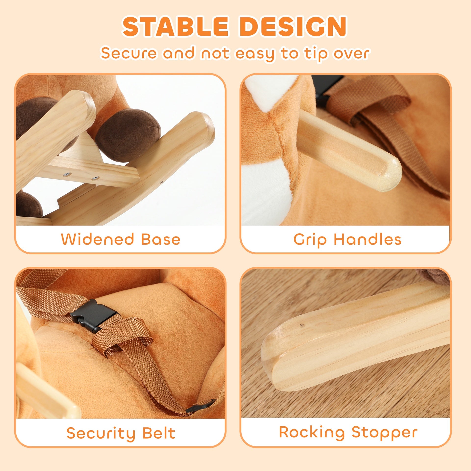 Qaba Baby Rocking Horse, Spotted Deer Rocking Horse Toy with Sounds, Seat Belt and Widened Base for Toddlers 1-3 Y, Brown
