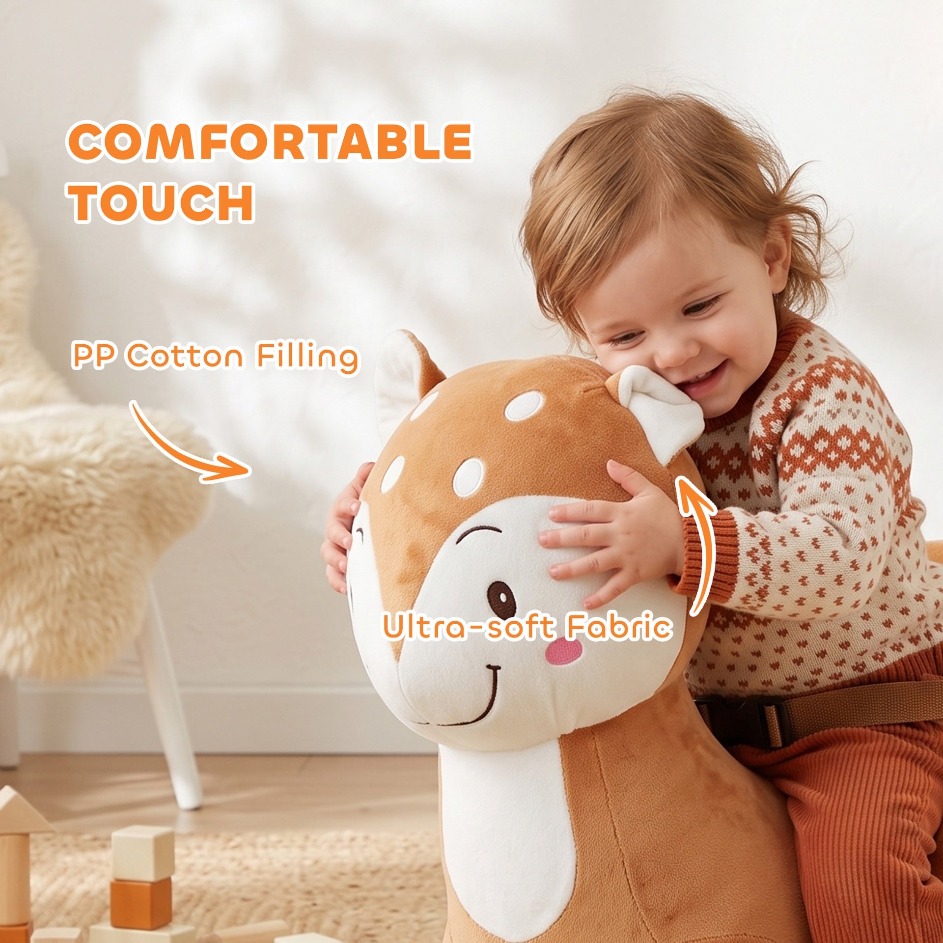 Qaba Baby Rocking Horse, Spotted Deer Rocking Horse Toy with Sounds, Seat Belt and Widened Base for Toddlers 1-3 Y, Brown