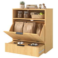 PawHut Dog Feeding Station with Storage, Hidden Pet Feeding Station with 2 Elevated Bowls, Tilt Out Storage Cabinet
