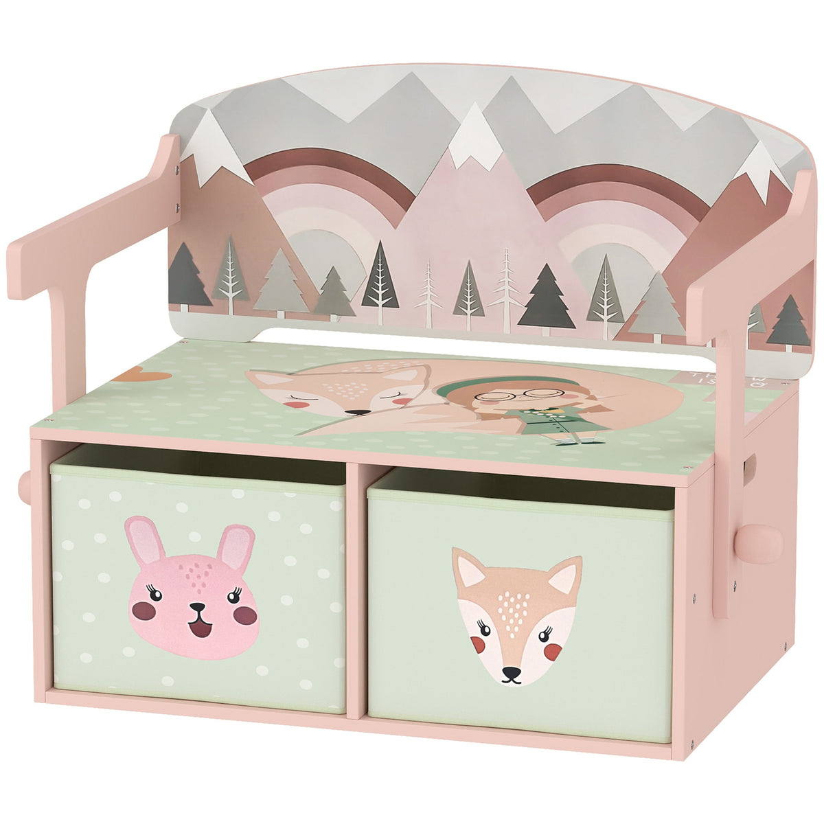 Qaba Kids Toy Box Chest, 3-in-1 Convertible Storage Chest with 2 Non-Woven Drawers for Bedroom, Kids Room for Ages 3-6, Pink