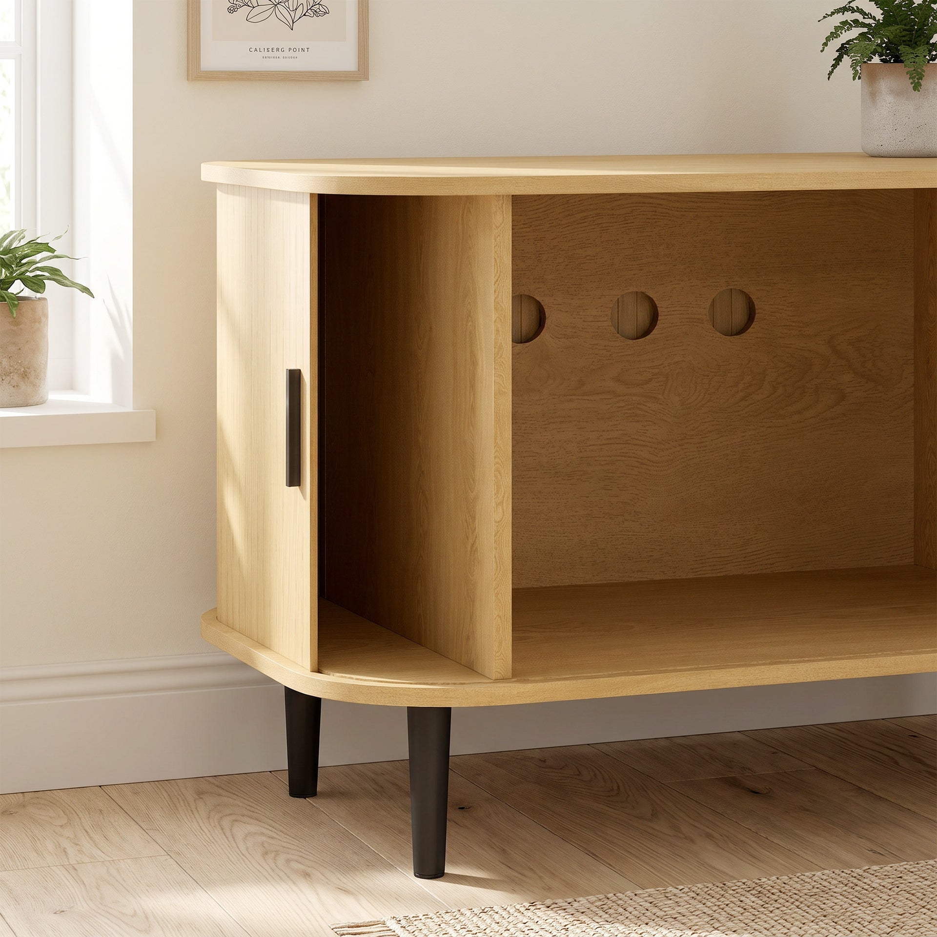 PawHut Cat Litter Box Enclosure with Sliding Door, Litter Mat, Modern Cat House, TV Stand, Side End Table for Living Room