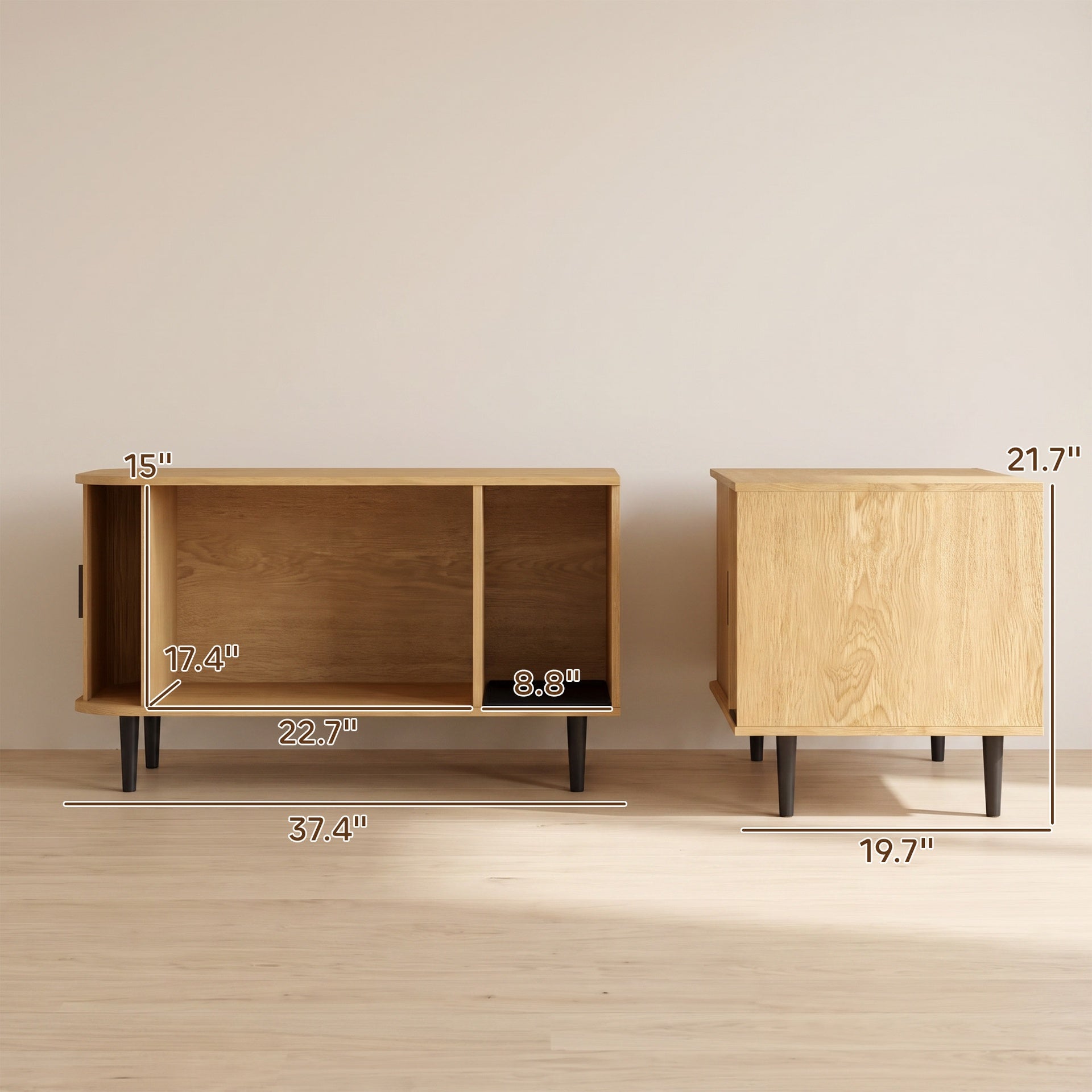 PawHut Cat Litter Box Enclosure with Sliding Door, Litter Mat, Modern Cat House, TV Stand, Side End Table for Living Room