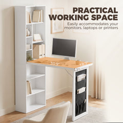 HOMCOM Foldable Convertible Writing Table with Storage Shelves, Bag, Wall-Mounted Space-Saving Computer Desk, White