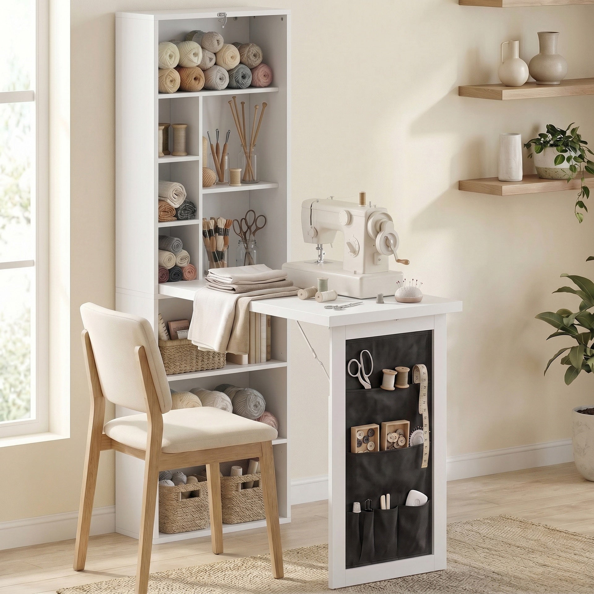 HOMCOM Foldable Convertible Writing Table with Storage Shelves, Bag, Wall-Mounted Space-Saving Computer Desk, White