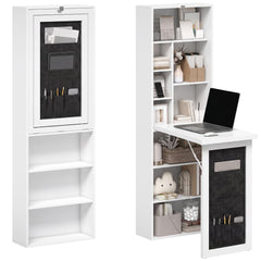 HOMCOM Foldable Convertible Writing Table with Storage Shelves, Bag, Wall-Mounted Space-Saving Computer Desk, White