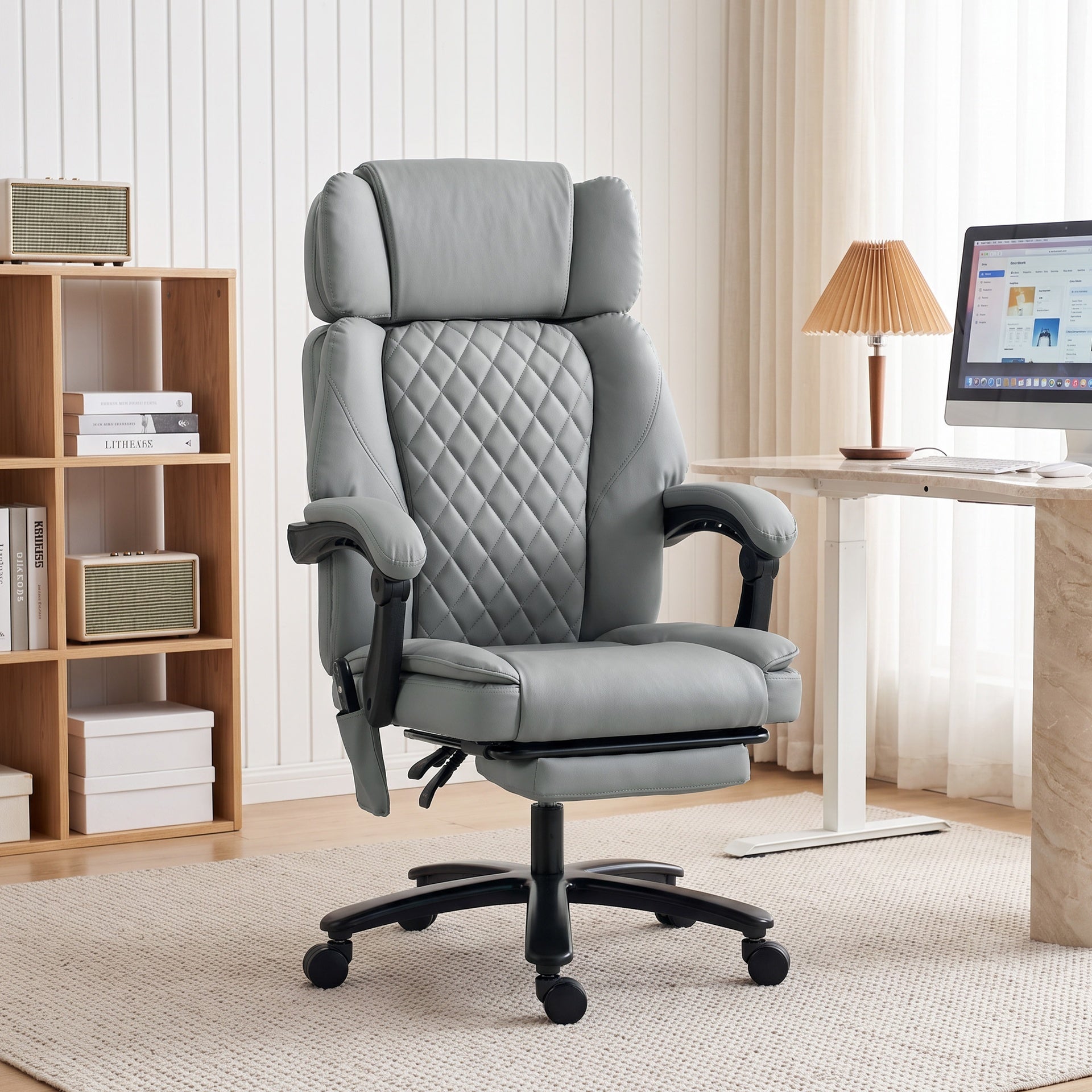 HOMCOM Massage Office Chair with Heat, 400lbs Heavy Duty Desk Chair with Adjustable Headrest, Reclining, Footrest, Light Gray