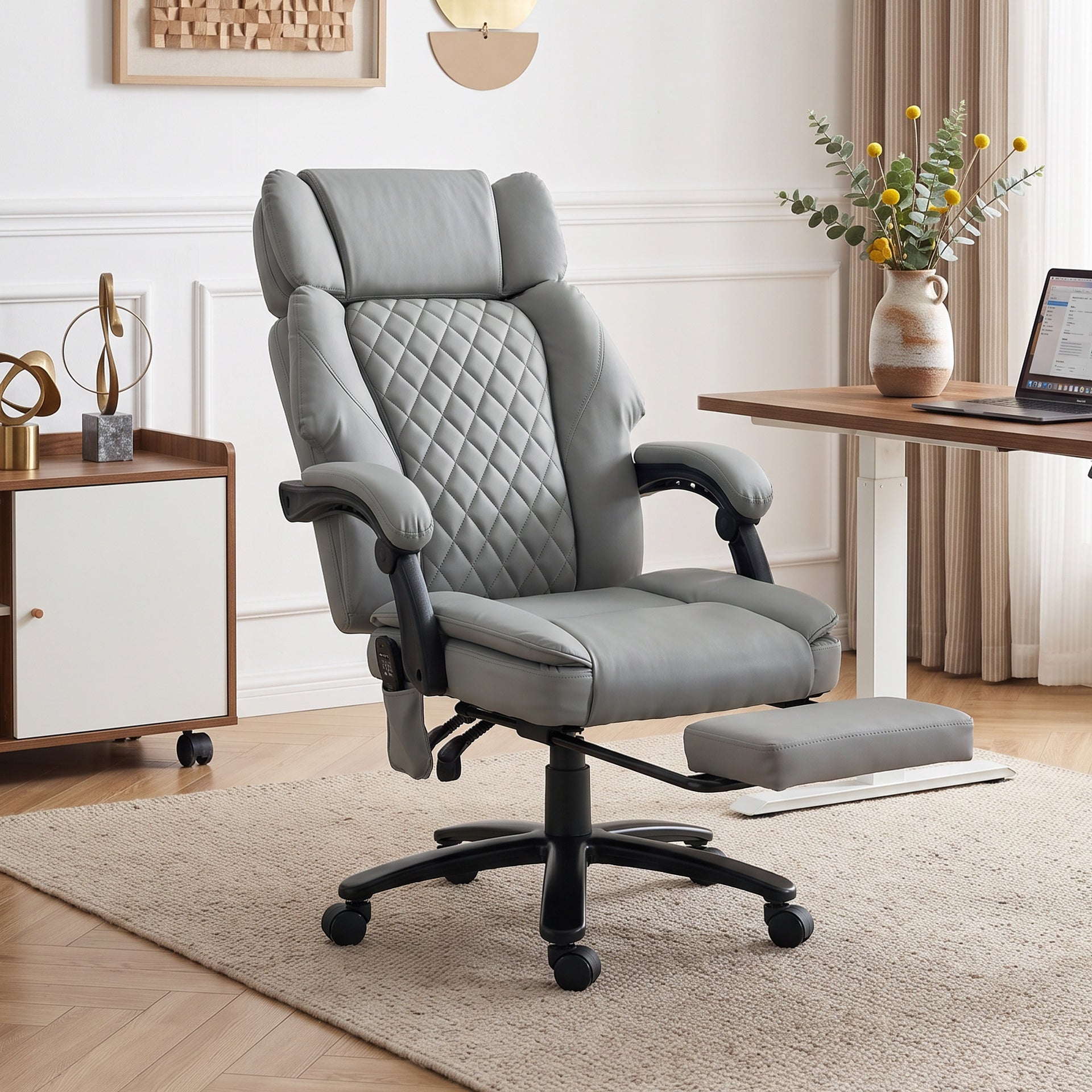 HOMCOM Massage Office Chair with Heat, 400lbs Heavy Duty Desk Chair with Adjustable Headrest, Reclining, Footrest, Light Gray