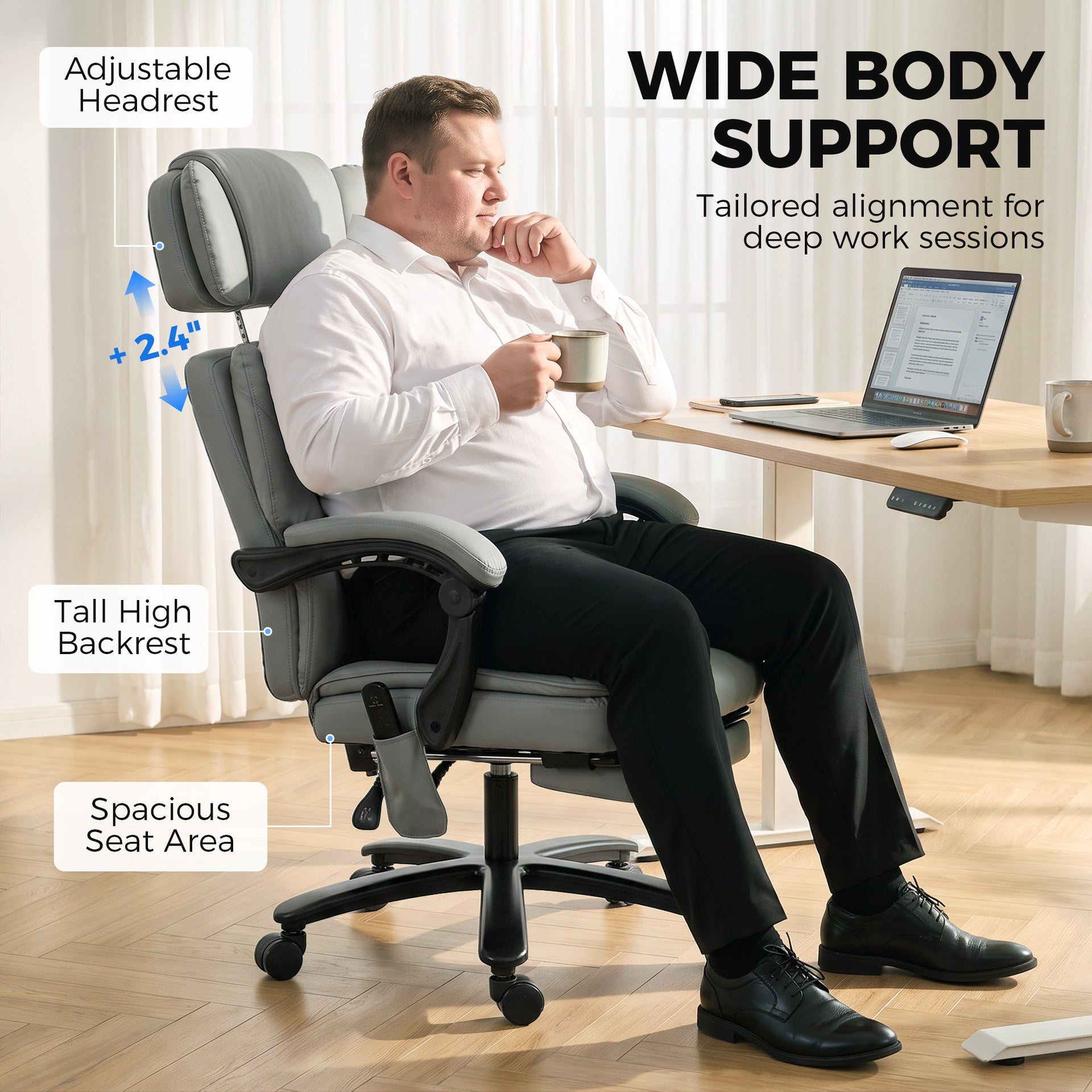 HOMCOM Massage Office Chair with Heat, 400lbs Heavy Duty Desk Chair with Adjustable Headrest, Reclining, Footrest, Light Gray