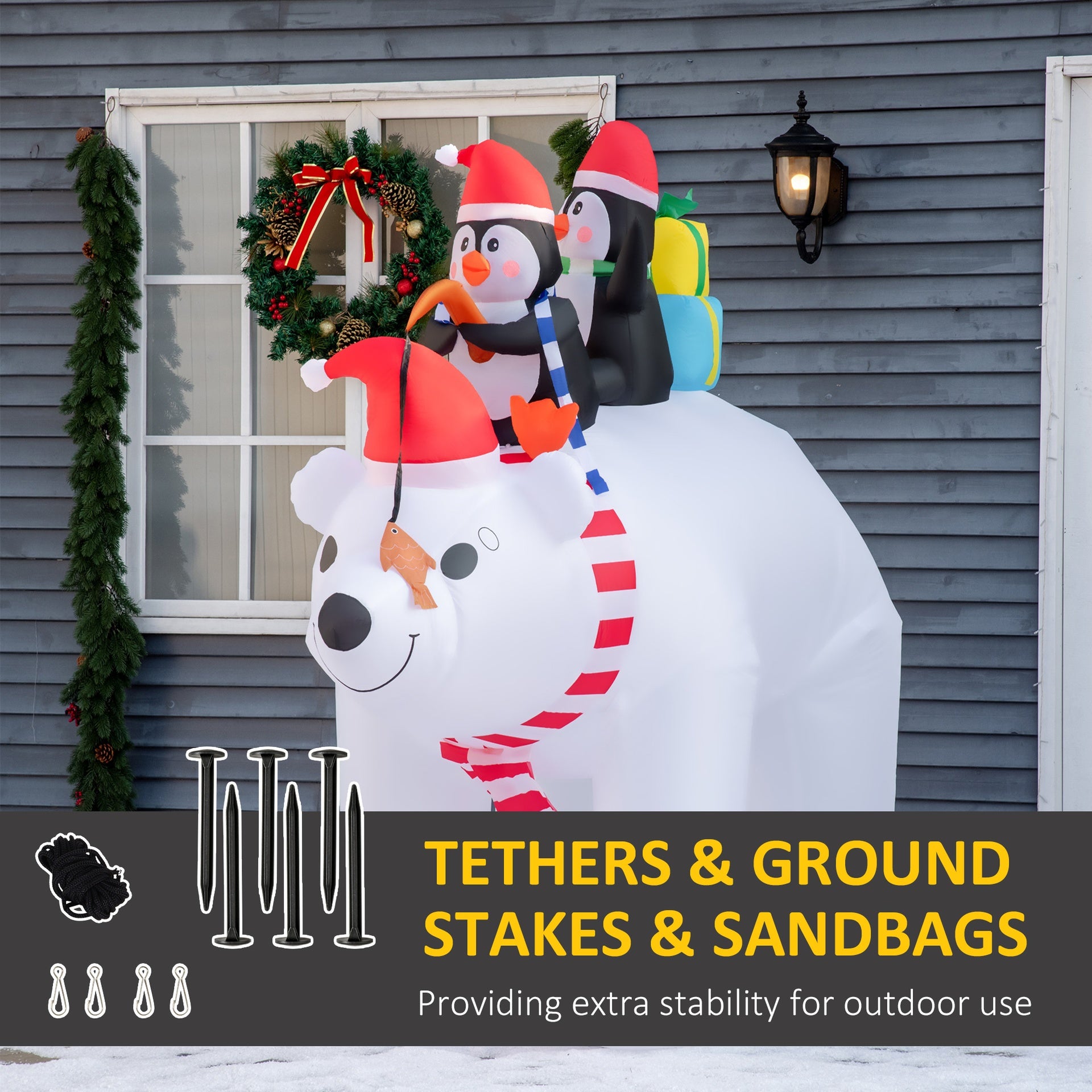 HOMCOM 7 ft Polar Bear and Penguins Christmas Inflatable, LED Lighted Outdoor Holiday Blow Up Yard Decoration