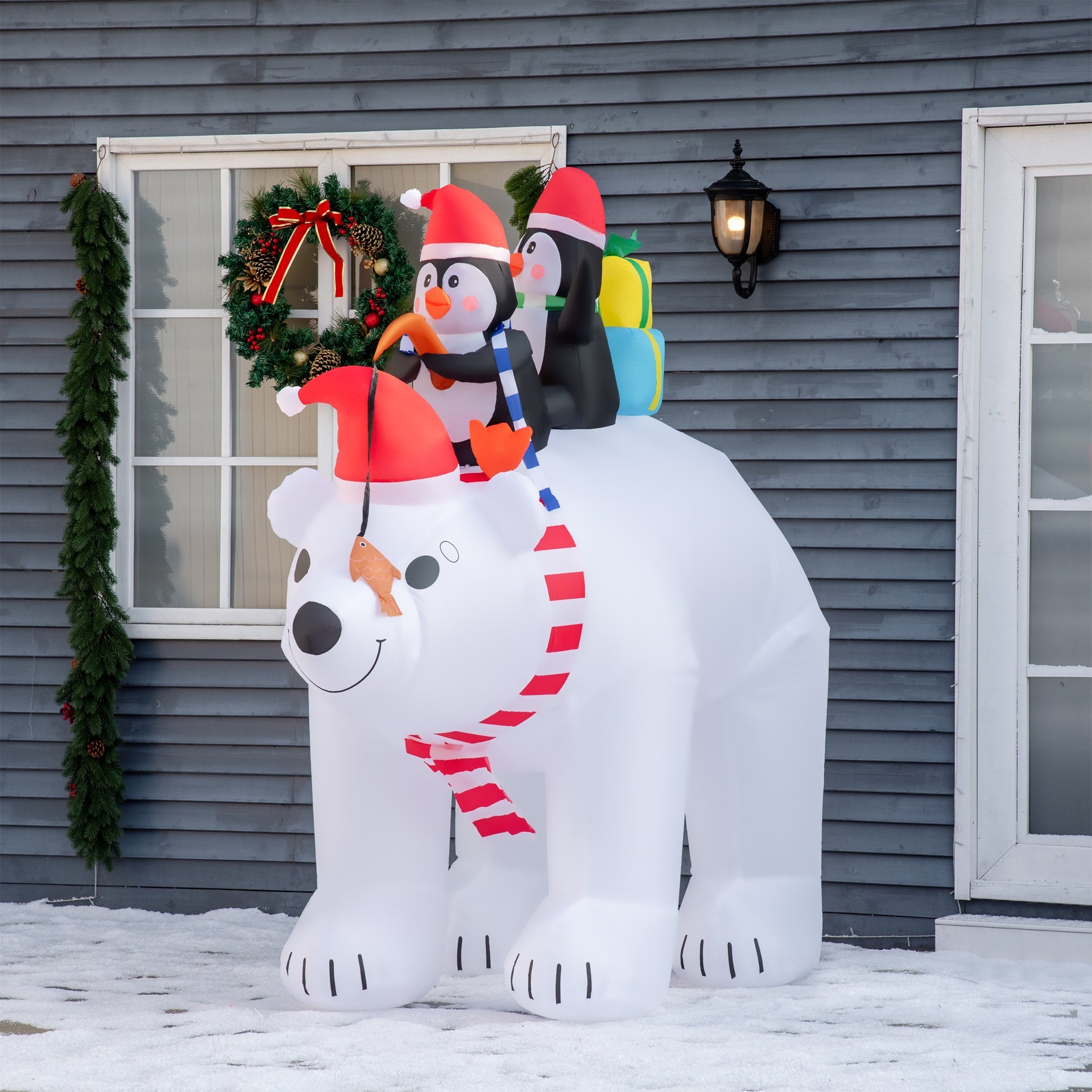HOMCOM 7 ft Polar Bear and Penguins Christmas Inflatable, LED Lighted Outdoor Holiday Blow Up Yard Decoration