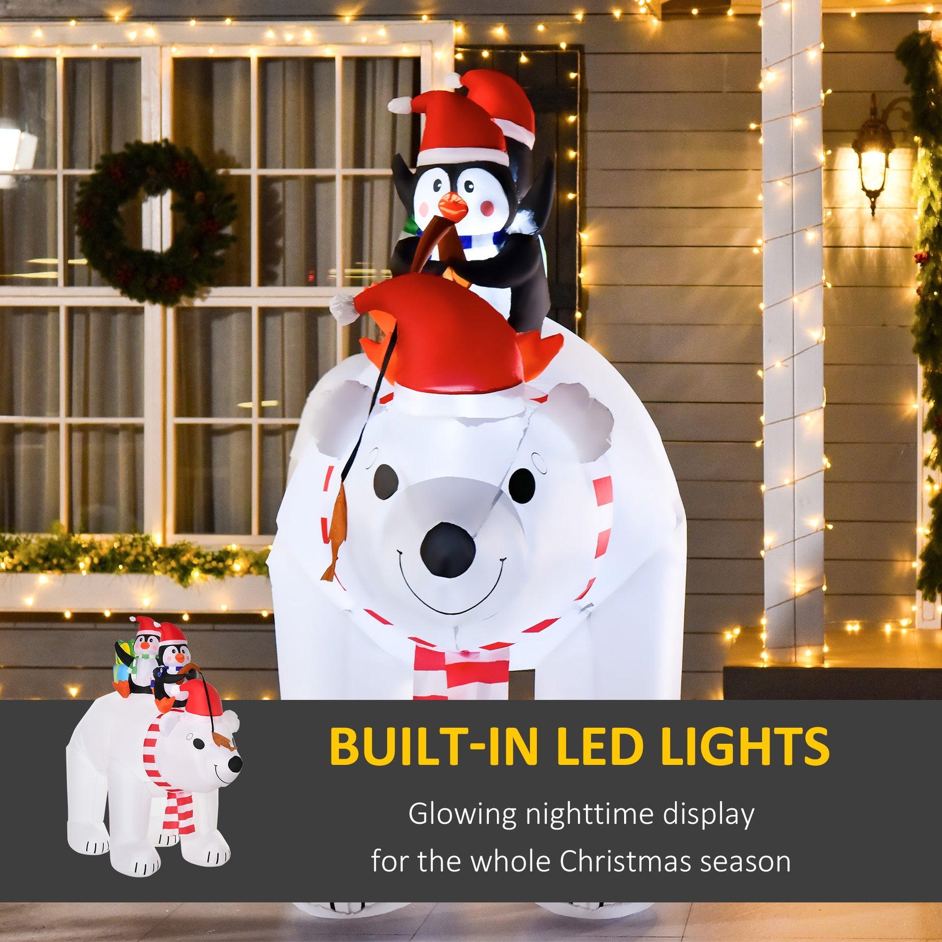 HOMCOM 7 ft Polar Bear and Penguins Christmas Inflatable, LED Lighted Outdoor Holiday Blow Up Yard Decoration
