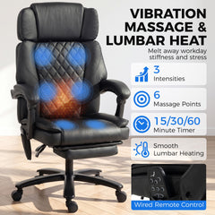 HOMCOM Massage Office Chair with Heat, 400lbs Heavy Duty Desk Chair with Adjustable Headrest, Reclining, Footrest, Black