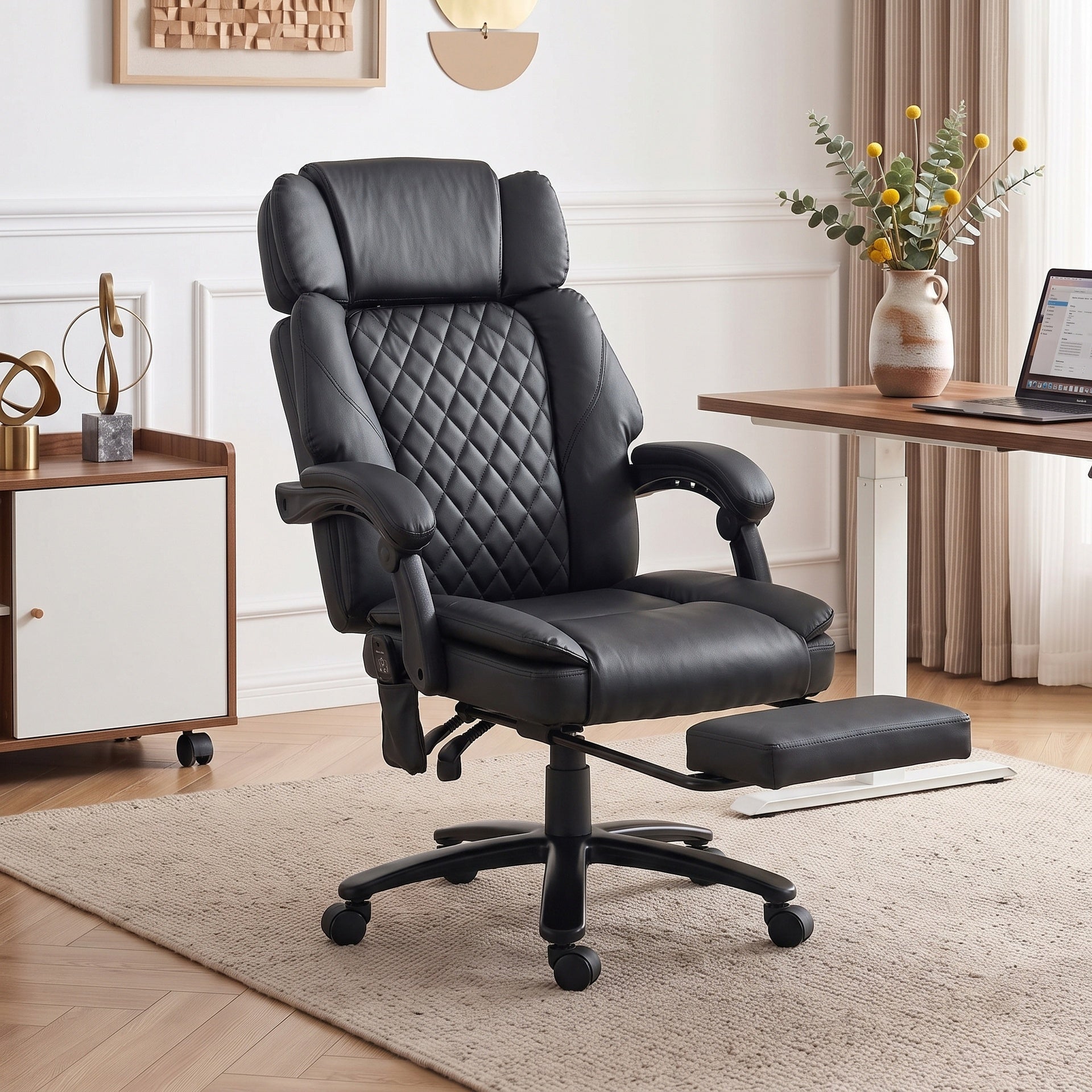 HOMCOM Massage Office Chair with Heat, 400lbs Heavy Duty Desk Chair with Adjustable Headrest, Reclining, Footrest, Black