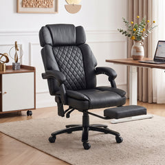 HOMCOM Massage Office Chair with Heat, 400lbs Heavy Duty Desk Chair with Adjustable Headrest, Reclining, Footrest, Black