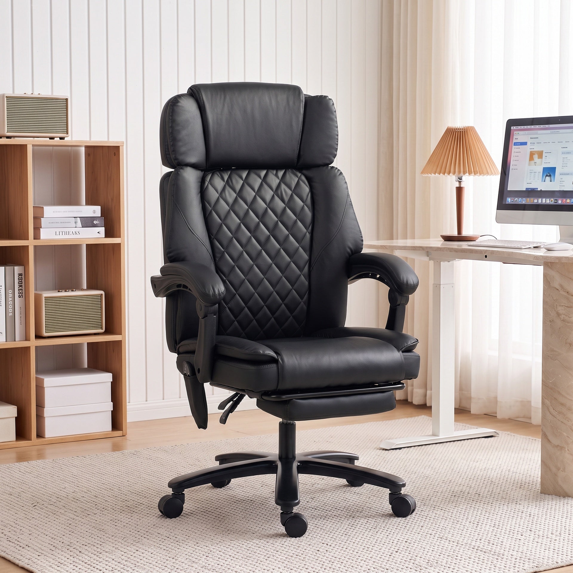 HOMCOM Massage Office Chair with Heat, 400lbs Heavy Duty Desk Chair with Adjustable Headrest, Reclining, Footrest, Black