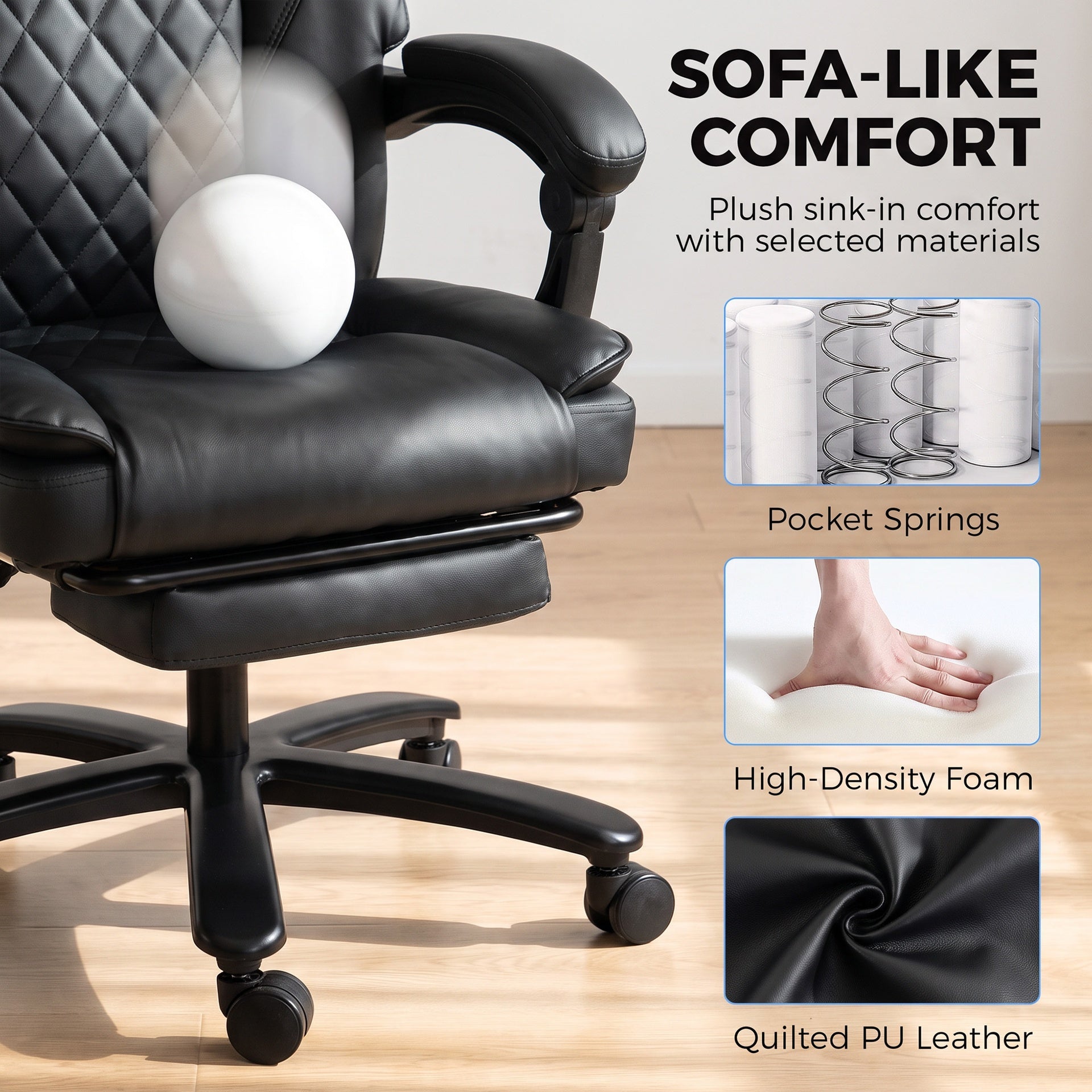 HOMCOM Massage Office Chair with Heat, 400lbs Heavy Duty Desk Chair with Adjustable Headrest, Reclining, Footrest, Black