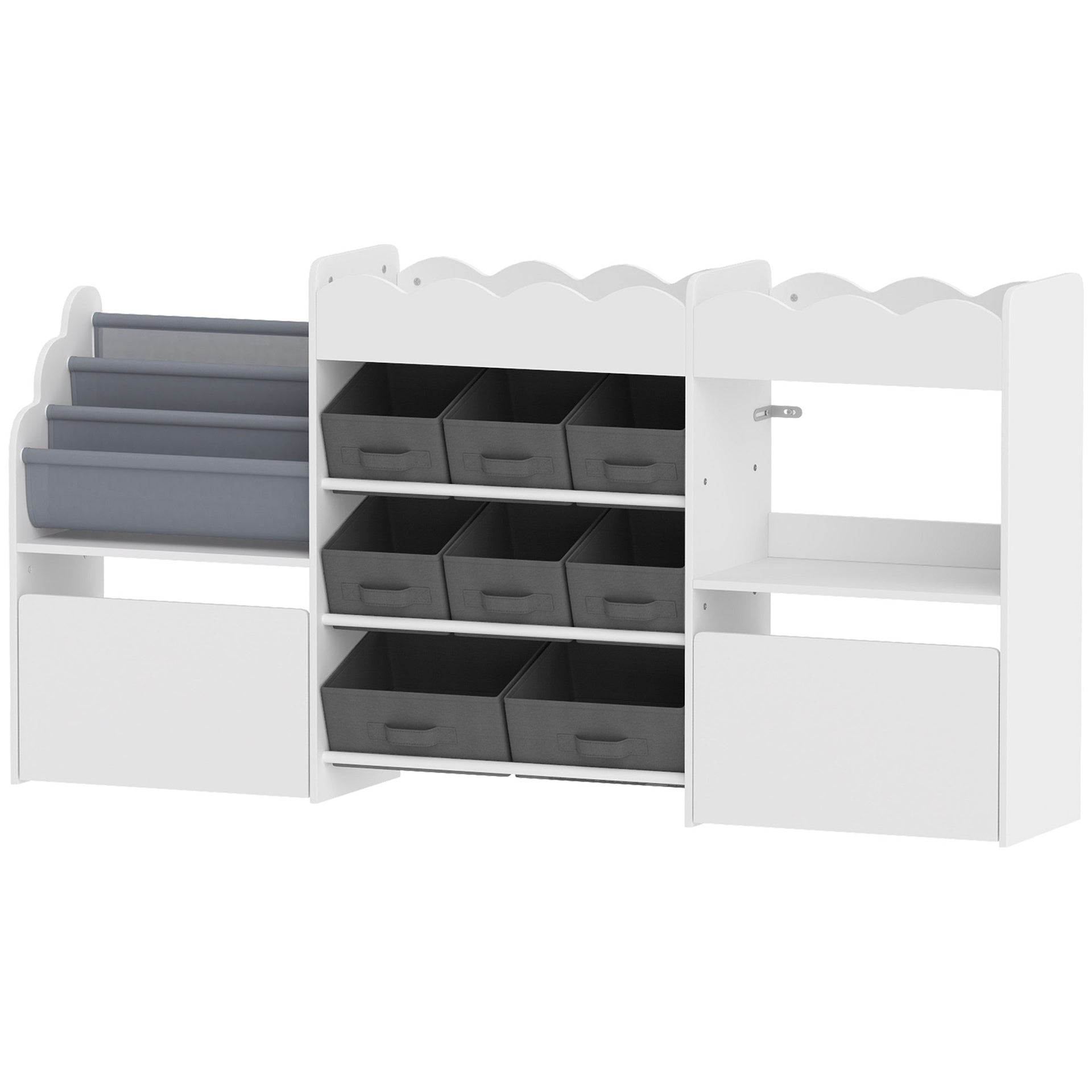 Qaba Kids Toy Storage Organizer, Kids Bookshelf with 8 Fabric Bins, 2 Rolling Drawers, Open Shelves for Kids Room, White