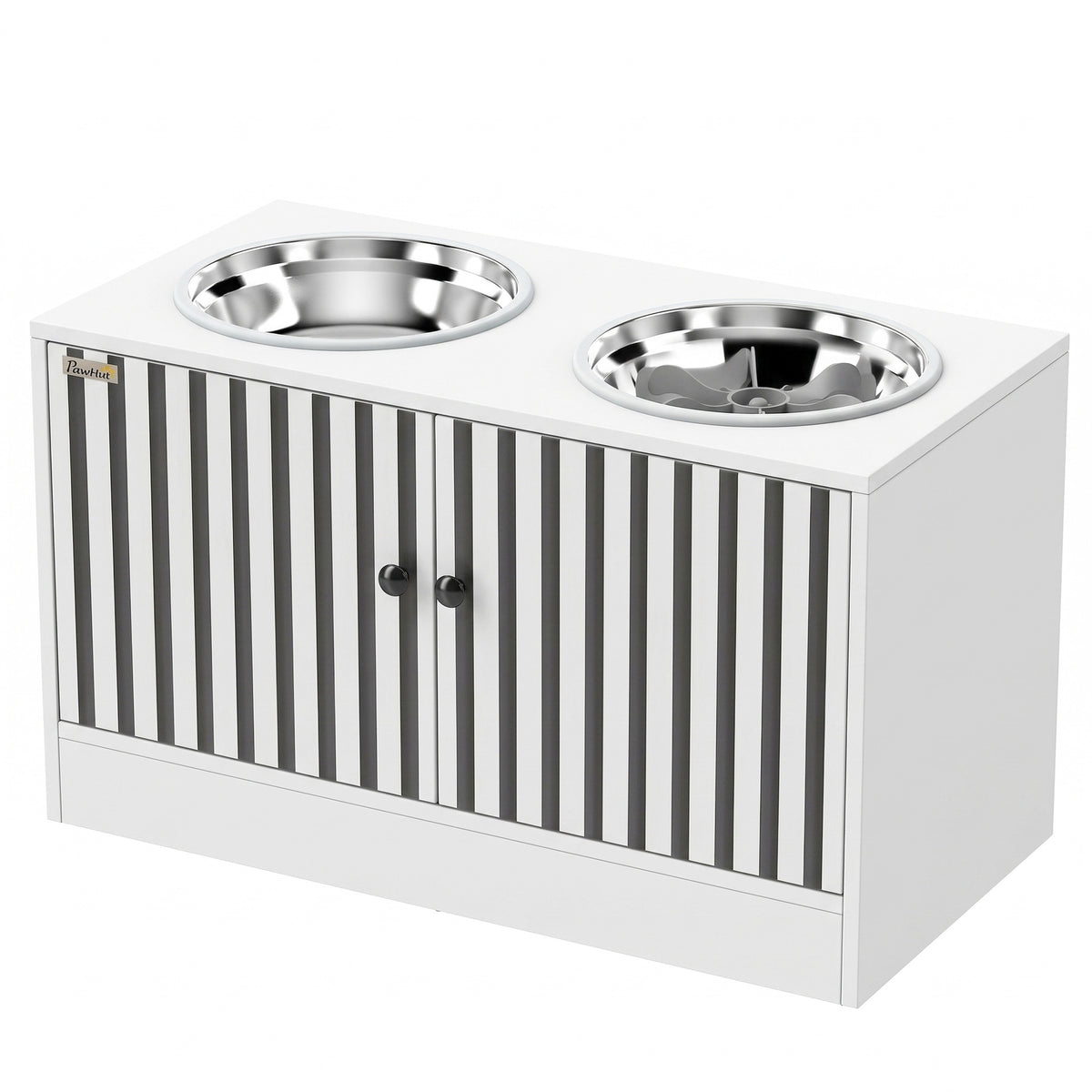 PawHut Elevated Dog Bowls with Storage Cabinet,  2 Stainless Steel Bowls, Slow Feeder, Dog Feeding Station for Large Dogs, White
