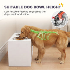 PawHut Elevated Dog Bowls with Storage Cabinet,  2 Stainless Steel Bowls, Slow Feeder, Dog Feeding Station for Large Dogs, White