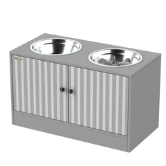 PawHut Elevated Dog Bowls with Storage Cabinet,  2 Stainless Steel Bowls, Slow Feeder, Dog Feeding Station for Large Dogs, Gray