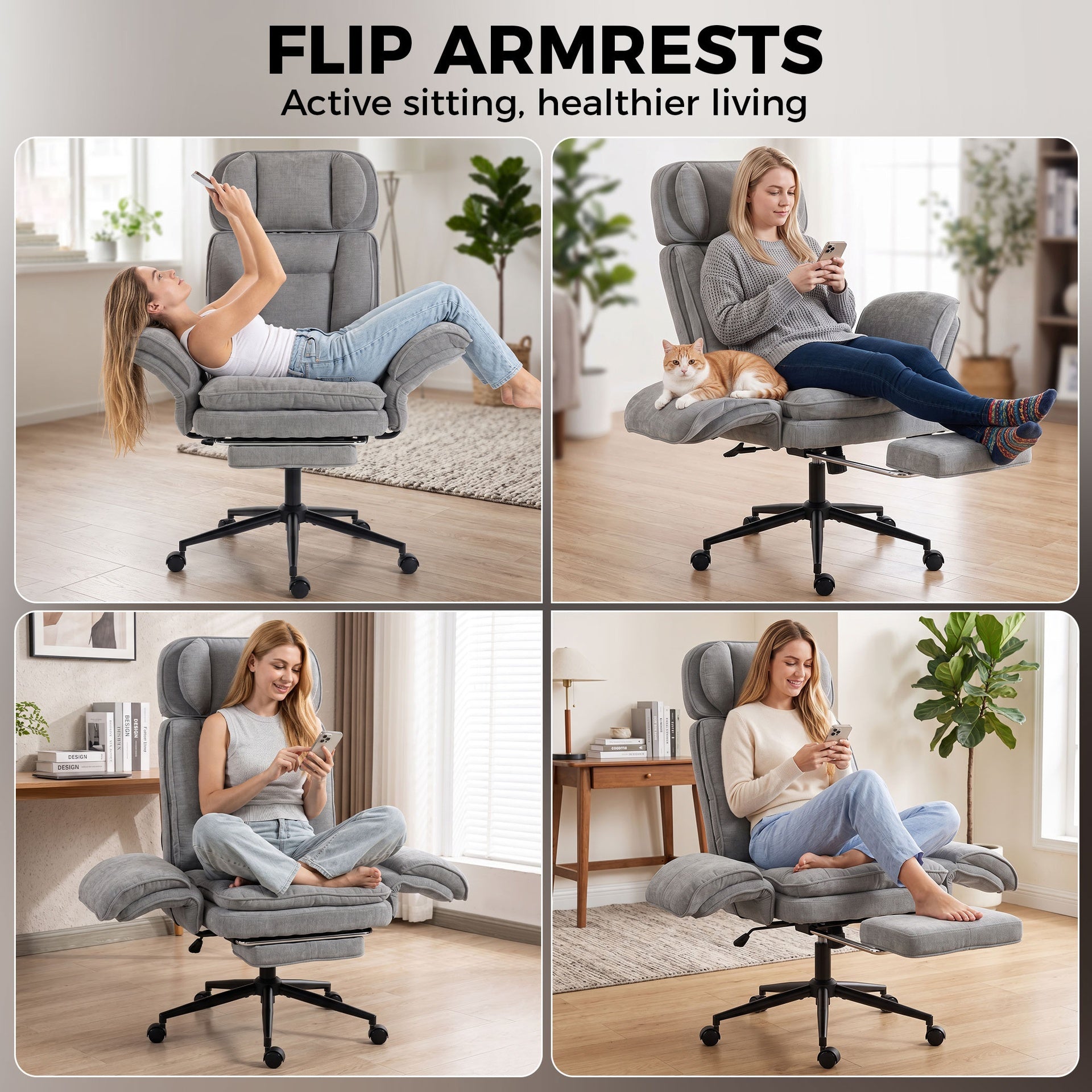 HOMCOM Criss Cross Office Chair with Flip Armrests, Adjustable Headrest, Swivel Tilt Reclining Desk Chair with Wheels, Gray