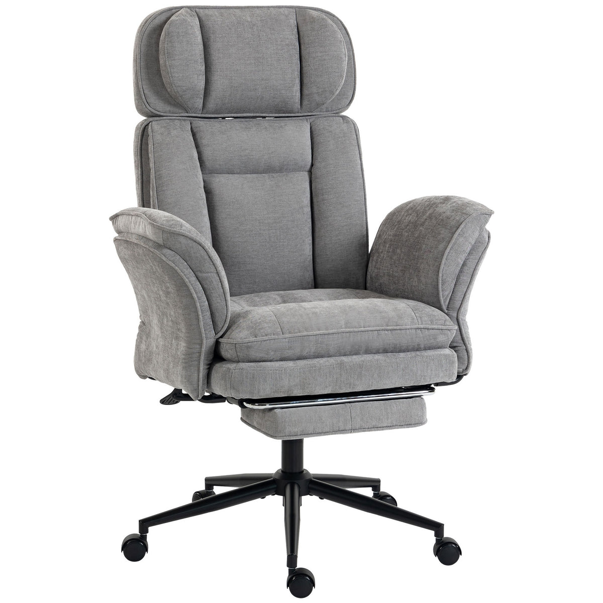HOMCOM Criss Cross Office Chair with Flip Armrests, Adjustable Headrest, Swivel Tilt Reclining Desk Chair with Wheels, Gray