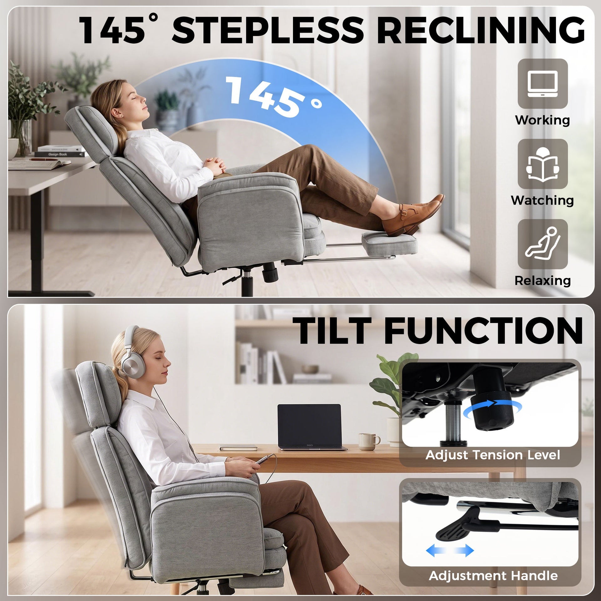HOMCOM Criss Cross Office Chair with Flip Armrests, Adjustable Headrest, Swivel Tilt Reclining Desk Chair with Wheels, Gray