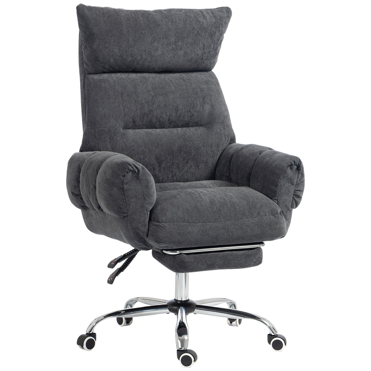 HOMCOM Criss Cross Office Chair with Flip-Up Armrests, Wide Seat, Reclining Cross Legged Desk Chair with Footrest, Dark Gray
