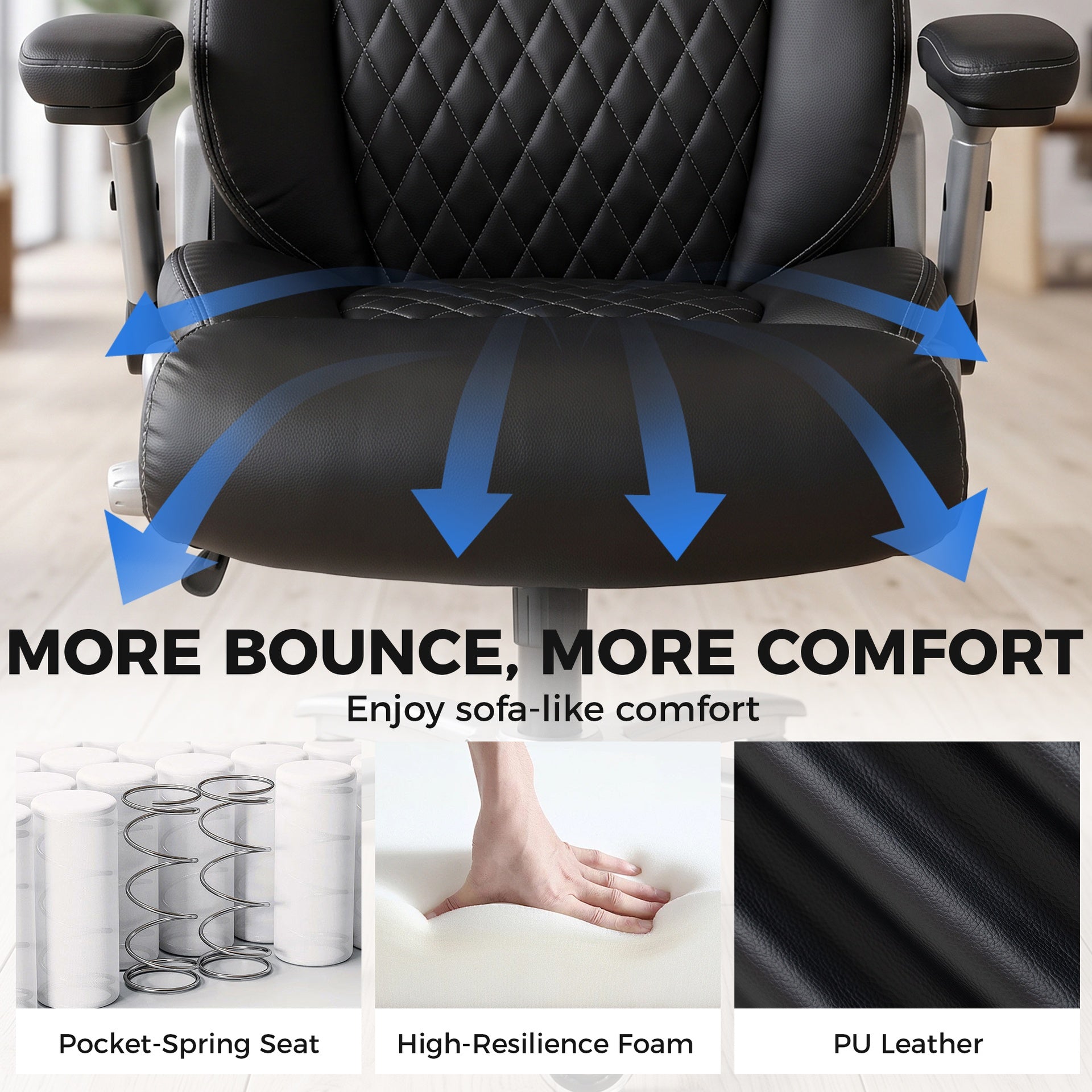 HOMCOM Ergonomic Office Chair with Inflatable Lumbar Support, 600 lbs, Heavy Duty Desk Chair, BIFMA, Headrest, Flip-Up Arms