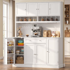 HOMCOM 73" Pantry Cabinet with Charging Station, 55" Wide Kitchen Pantry with Microwave Stand, White