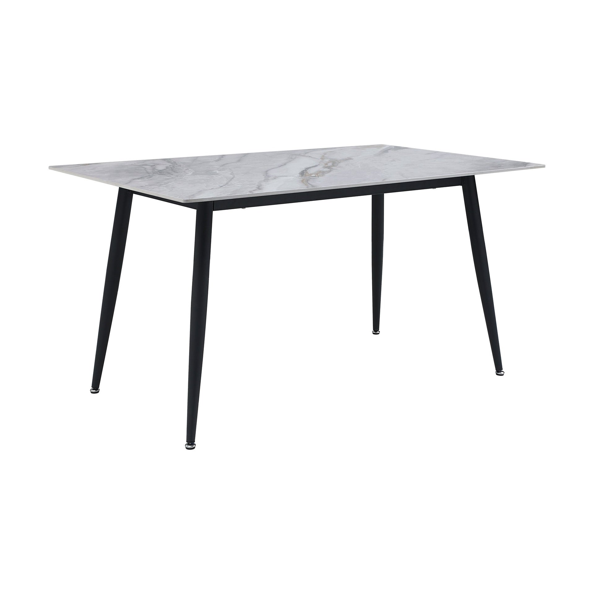 Contemporary 7pc Dining Set Table and 6 Side Chairs Beige Velvet Sintered Stone Tabletop Metal Legs Dining Furniture