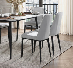 Contemporary 7pc Dining Set Table and 6 Side Chairs Beige Velvet Sintered Stone Tabletop Metal Legs Dining Furniture