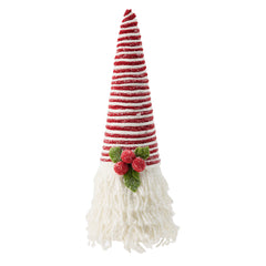 D5.9x16.5" Red And White Frosted Yarn Cone Adorned With a Cozy Holly Berry, 2 Pack