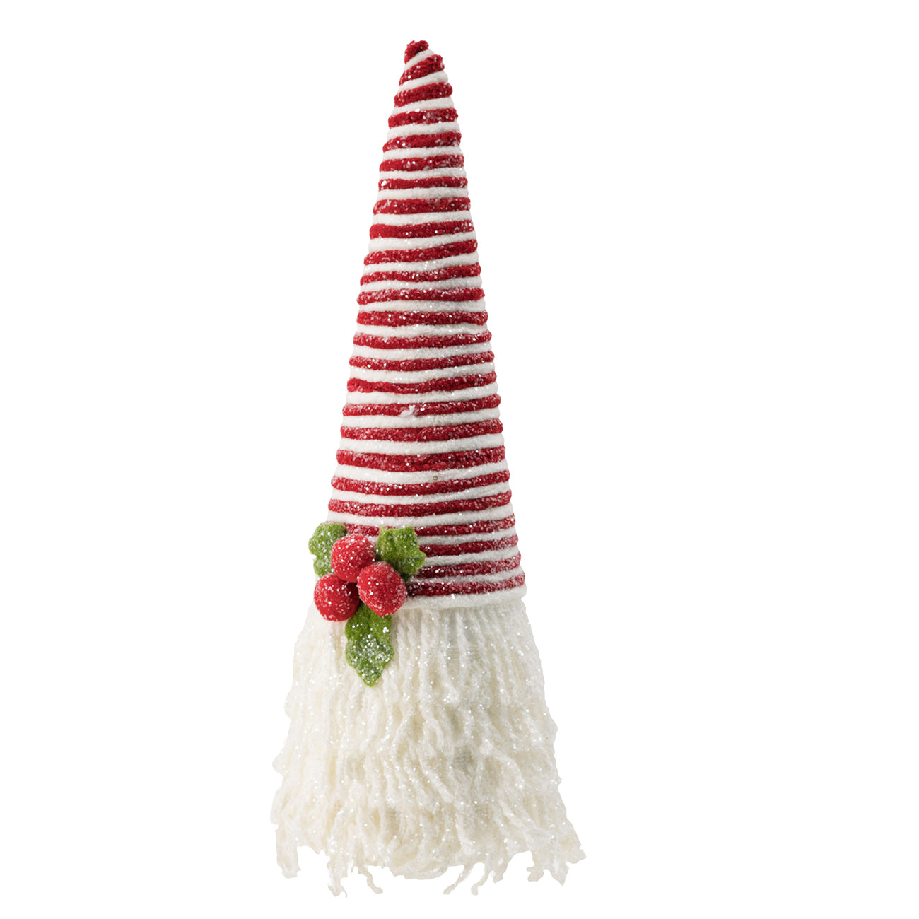 D5.9x16.5" Red And White Frosted Yarn Cone Adorned With a Cozy Holly Berry, 2 Pack