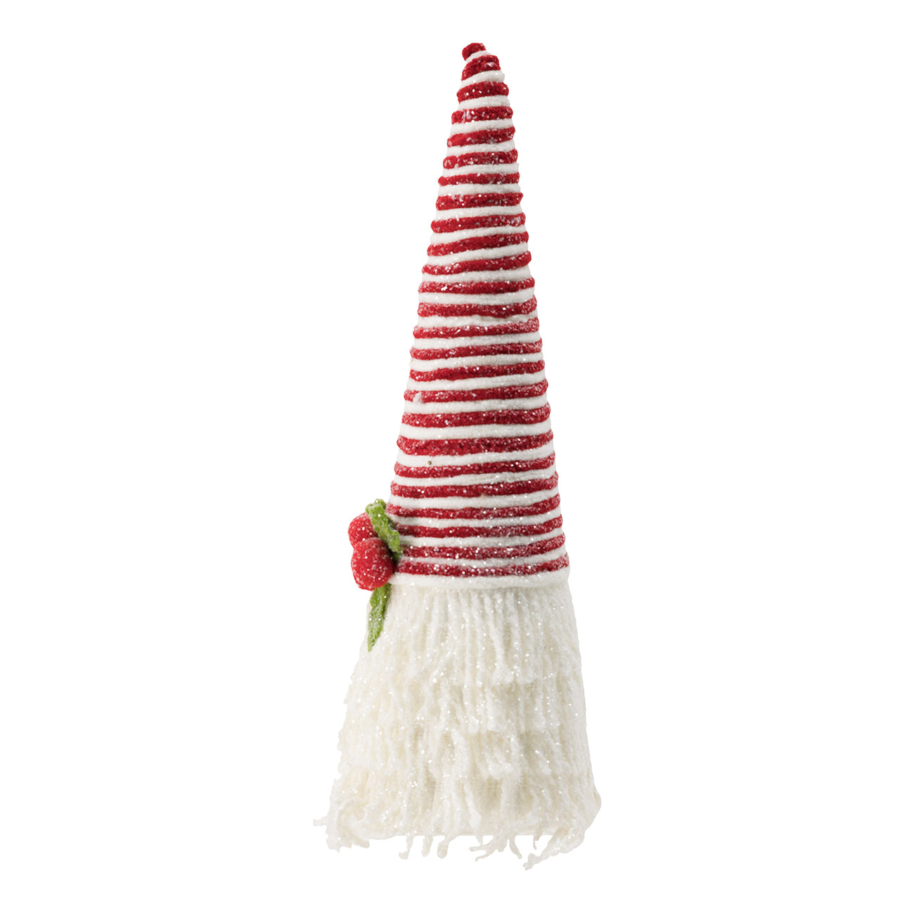 D5.9x16.5" Red And White Frosted Yarn Cone Adorned With a Cozy Holly Berry, 2 Pack