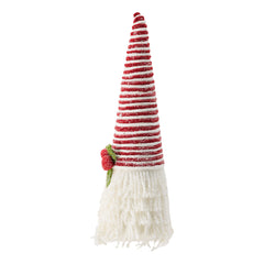 D5.9x16.5" Red And White Frosted Yarn Cone Adorned With a Cozy Holly Berry, 2 Pack