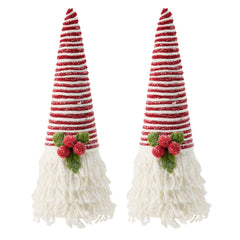 D5.9x16.5" Red And White Frosted Yarn Cone Adorned With a Cozy Holly Berry, 2 Pack