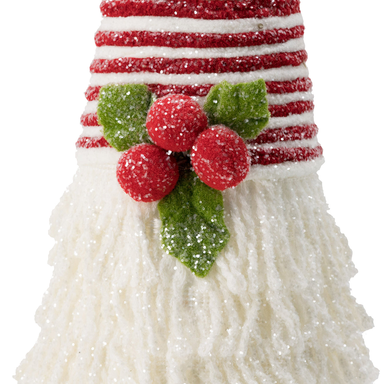 D5.9x16.5" Red And White Frosted Yarn Cone Adorned With a Cozy Holly Berry, 2 Pack
