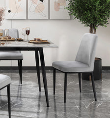 Contemporary 5pc Dining Set Table and 4 Chairs Beige Velvet Sintered Stone Tabletop Metal Legs Dining Furniture