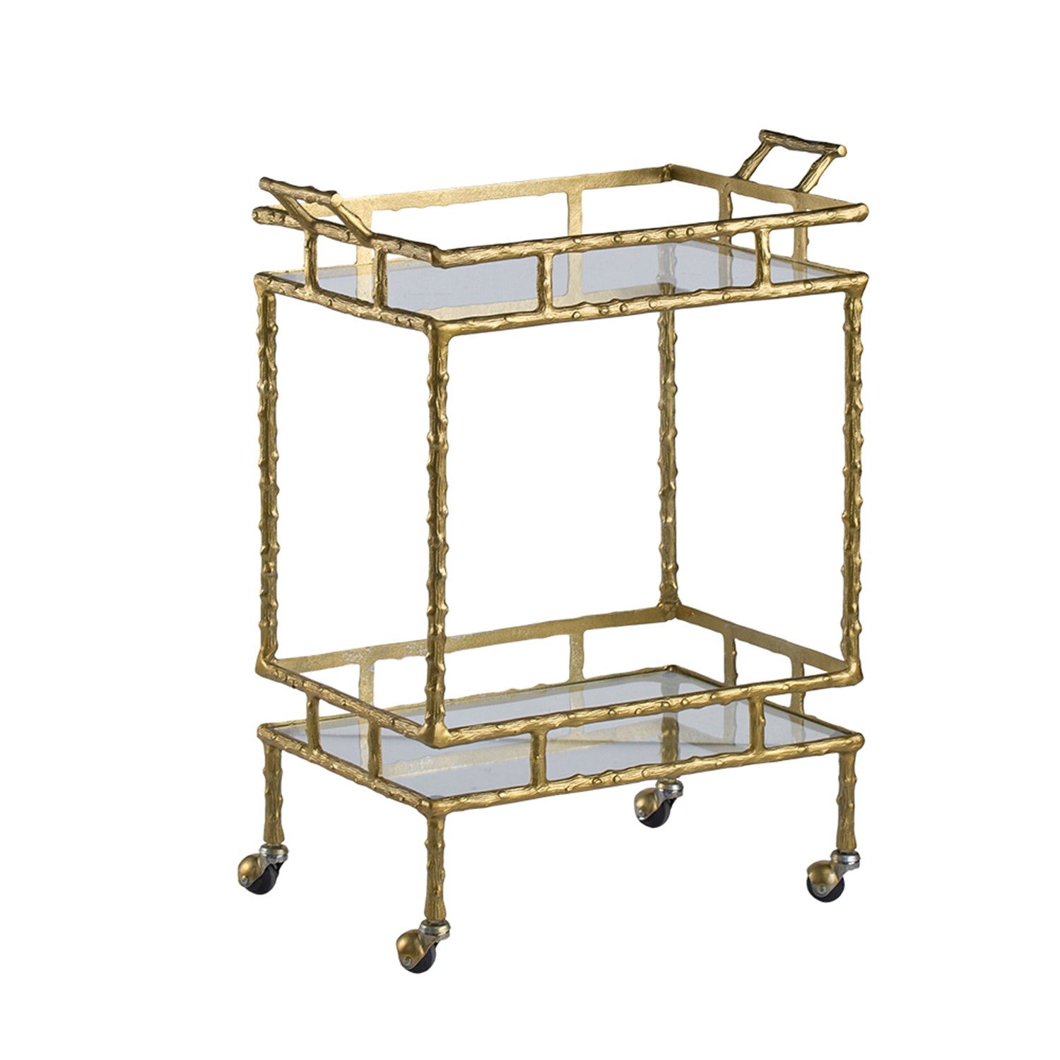 23.5x13.5x30" Twig Bar Cart, Antique Brass