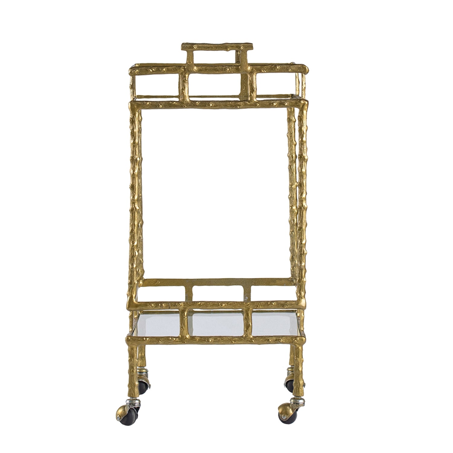 23.5x13.5x30" Twig Bar Cart, Antique Brass