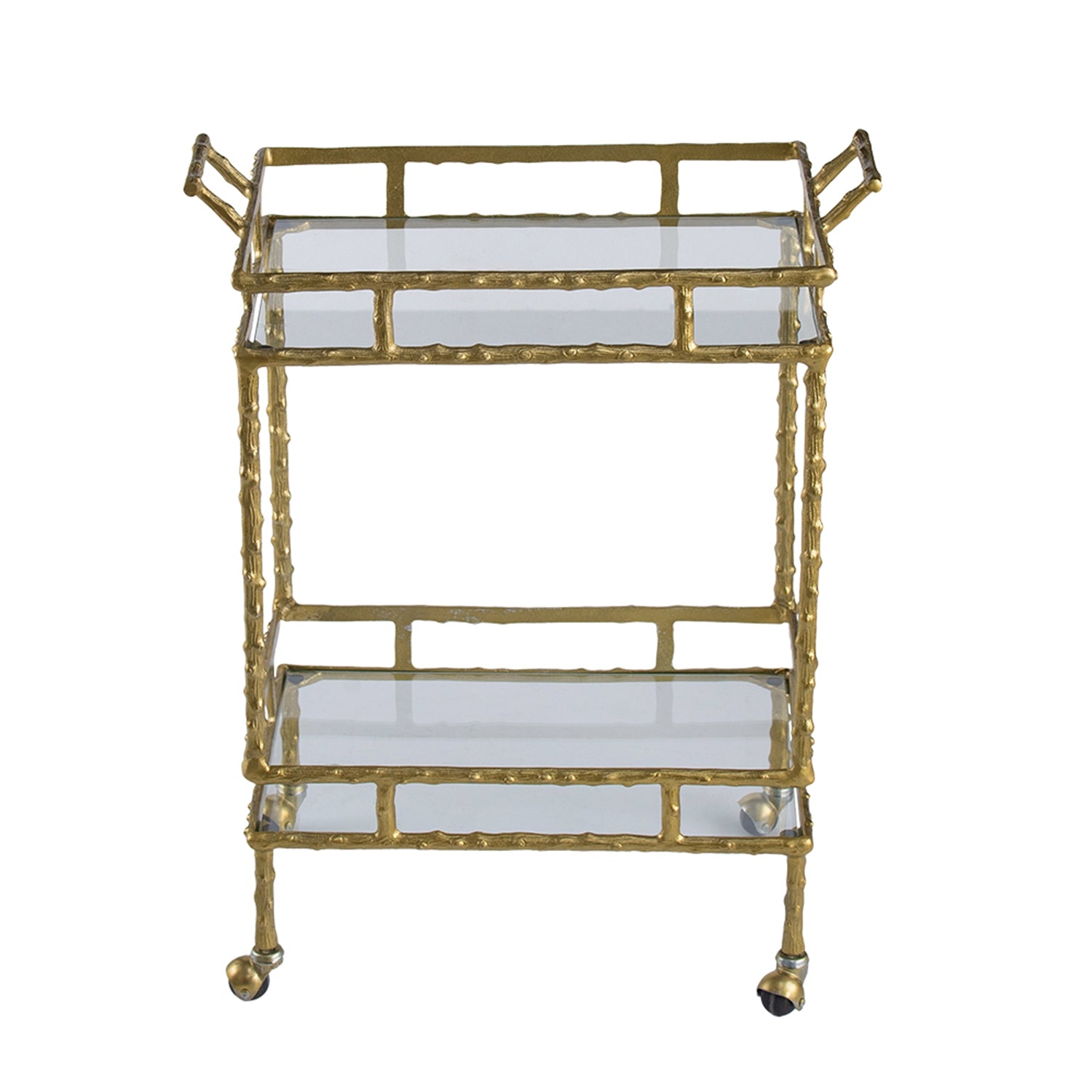 23.5x13.5x30" Twig Bar Cart, Antique Brass