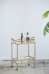 23.5x13.5x30" Twig Bar Cart, Antique Brass