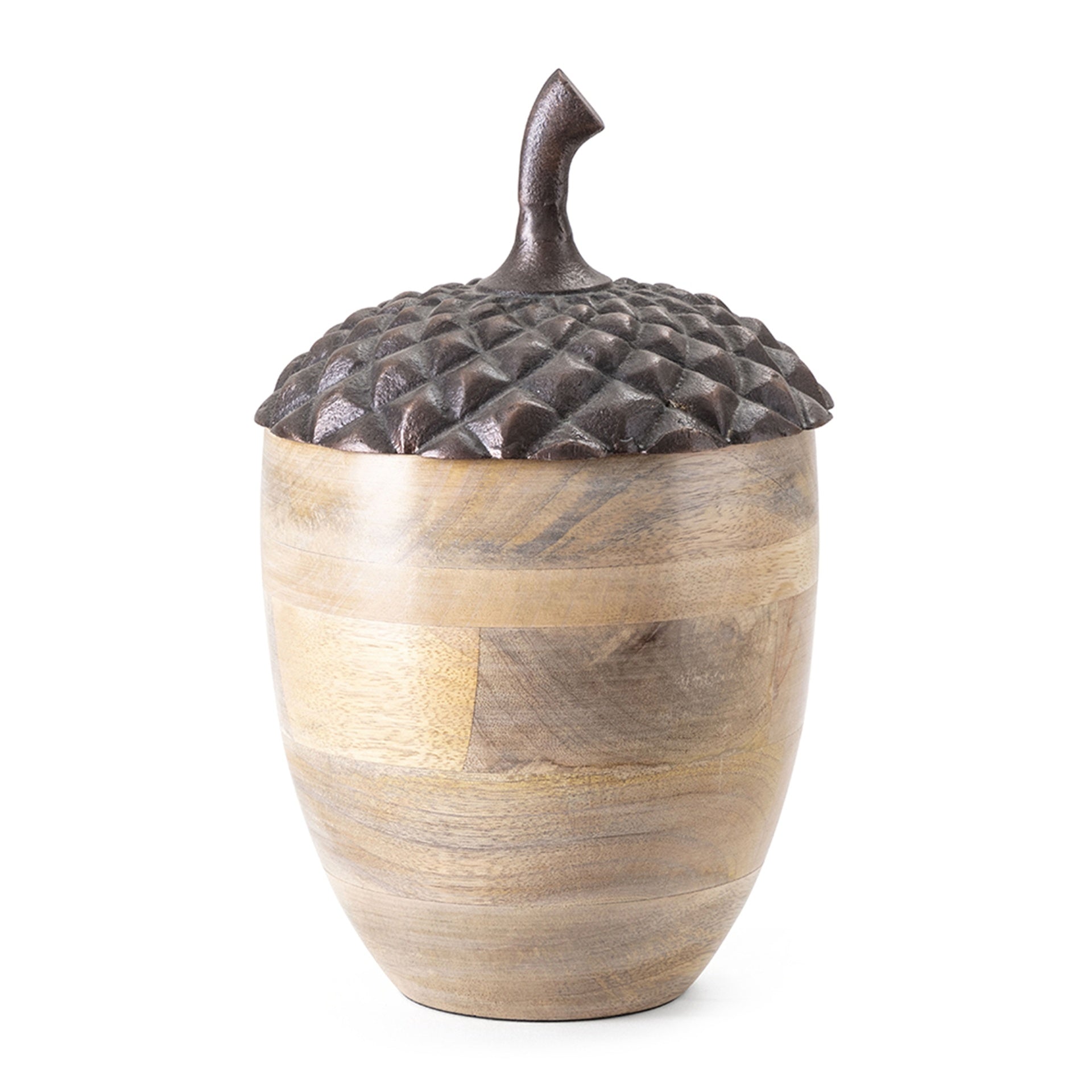 Set of 2 Brown Wooden Acorn Accents with Aluminum Top, L:D6x10"  S:D5x7.5"