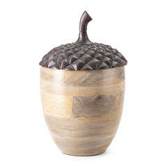 Set of 2 Brown Wooden Acorn Accents with Aluminum Top, L:D6x10"  S:D5x7.5"