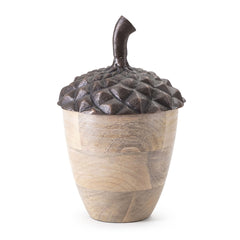 Set of 2 Brown Wooden Acorn Accents with Aluminum Top, L:D6x10"  S:D5x7.5"