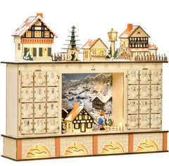 Light Up Table Xmas Wooden Store Holiday Decoration,Christmas Advent Calendar with Countdown Drawer, Village